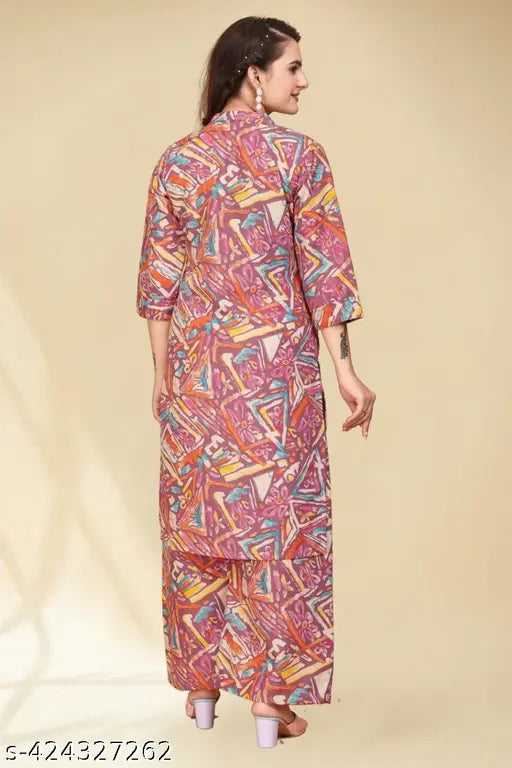 Polyester cord set, rough and tough palazzo set with three-quarter sleeves, Indian origin