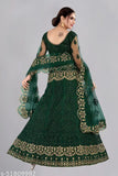 Green net lehenga with silk dupatta, embellished with heavy embroidery and stone work. Indian semi-stitched choli and dupatta set (Lehenga waist size: 44 in, Lehenga length size: 42 in, Dupatta length size: 2.25 in). Lehenga length: 46 inches