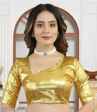 Gold foil print Pura Gerogeette saree with separate art silk blouse, embellished Indian bridal wear for festivals and parties, Free Size (Saree length 5.5m, blouse length 0.8m), handcrafted in India