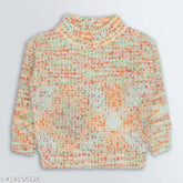 Peach acrylic loose fit sweater for girls, self-design round neck, 18-5 years old