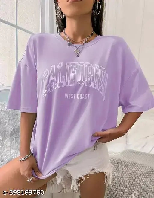 California West Coast Print Oversized T-Shirt (Cotton) for Women & Girls - RARE BEAR, Size S: Chest 38in, Length 26in