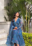 Georgette gown with dupatta set for women, printed net, long sleeves, Indian traditional attire (N-S, M-L, XL, XXL)