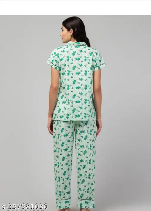 Cotton night suit set for women, printed net design in various sizes (S-XXL), made in India