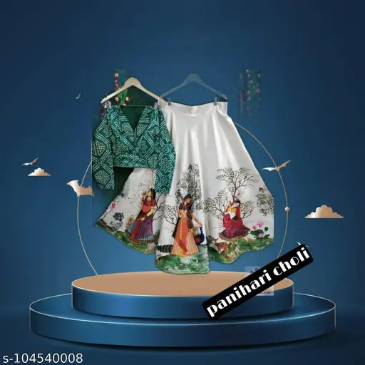 Silk blend kids lehengha choli with ethnic motif, semi-stitched net. Indian traditional wear for 9 months to 12 years old