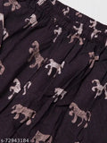 Brown animal print rayon long skirt for women by Hive91, elastic waist closure and maxi-length design