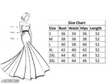 Trendy georgette printed net gown, long sleeves, size M-XXXL (India origin)