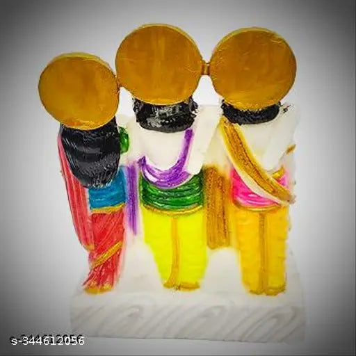 Handcrafted resin Hindu deities statue set: Shri Ram, Sita, Laxman, Hanuman. Ideal for Diwali decoration, Pooja mandir, or temple showpiece. Product dimensions: 10 cm L x 14 cm H x 5 cm B. Made in India