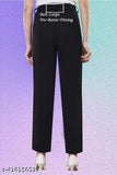 Black cotton lycra formal pants for women by Lifetarm - Solid design with functional pockets, neat seams, and a wrinkle-resistant finish