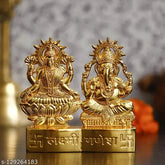 Gold-plated Laxmi Ganesh Idol, 2.75" x 2.75", Indian cultural decor or gift