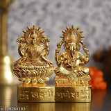 Gold-plated Laxmi Ganesh Idol, 2.75" x 2.75", Indian cultural decor or gift