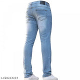 Light blue denim men's jeans - versatile, classic five-pocket design, comfortable and breathable, ideal for spring/summer