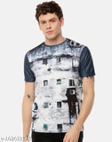 Black and Blue Printed Men's T-shirt, polyester, short sleeves, printed net design - casual fashion for men, origin India