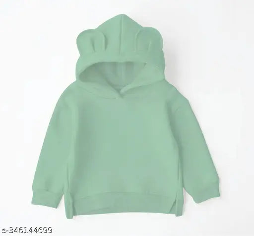 Stylish unisex full sleeve ear hoodie, 100% cotton biowashed for kids Winter Wear. Kid's solid cotton long-sleeve hoodies, available in various sizes from 1-12 years old, originating from India