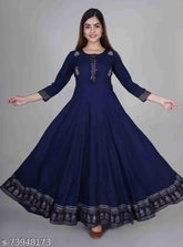 Rayon embroidered anarkali gown, three-quarter sleeves, Avi Fashions India