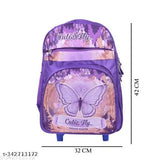 Purple waterproof polyester net Indian Riders Cutie Butterfly school trolley bag (18 inches, 25L), durable and spacious with adjustable straps