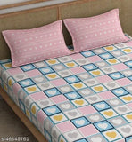 Glace cotton premium king-size fitted bedsheet, 360 degrees elastic, 2 floral pillow covers - ideal for adult summers