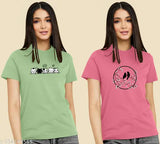 Pink and Green Cotton Blend Girls Top and Tunic Combo - Short-Sleeved Printed Net Designs, Available in Sizes S-XL