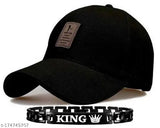 Adjustable cotton King Bracelete+ cap for men and boys, India-made baseball cap with net print design (2pcs)