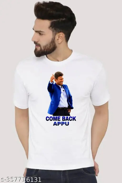 Puneeth Blue Polyester Printed Short-Sleeve T-shirt, Indian pop culture design on display