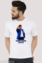 Printed blue polyester short sleeve t-shirt, Puneeth Rajkumar design on net pattern, Indian origin