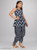Cotton modern party wear printed top and dhoti with dupatta for kids girls dress, Indian handcrafted cotton clothing for ages 4-14 years