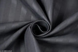 Premium dark grey/black satin stripe fitted bedsheet with two pillow covers, breathable and hypoallergenic, durable for all seasons. Indian-made, ideal for adult use during summer