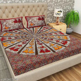 Jaipuri cotton double bed fine print bedsheet & 2 pillow covers, thread count 160 - luxurious & elegant Indian-made bedding