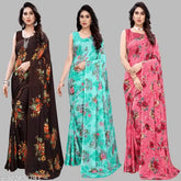 Designer printed Georgette saree combo in vibrant patterns, free size, 5.5m length