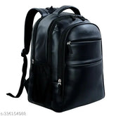 Premium black vegan leather 40L laptop backpack, durable and water-resistant for men and women travel