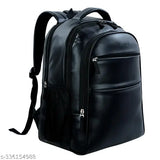 Premium black vegan leather 40L laptop backpack, durable and water-resistant for men and women travel