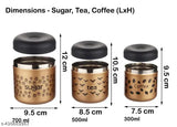 Stainless steel tea, coffee, sugar canister set, matte finish, 700ml, 500ml, 300ml - decorative kitchen canisters with imprinted names, premium materials, easy care and versatile uses