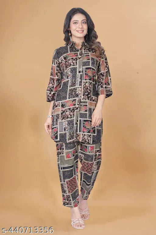 Rayon girls cord set, long-sleeved rayon ensemble for women, Indian-origin multi-size clothing set with matching bottoms