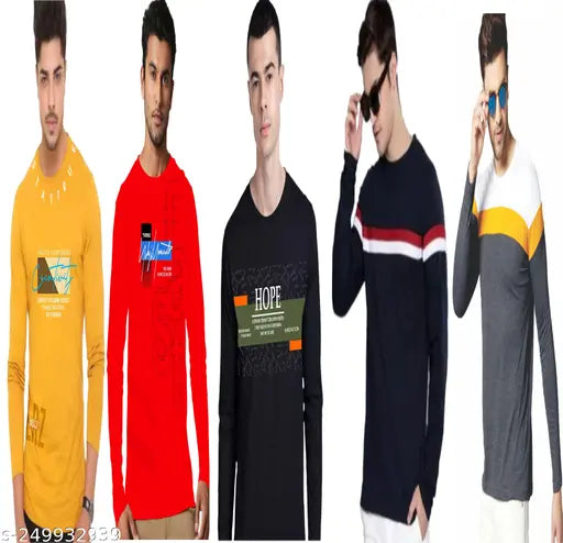 Vosimo Men's Printed Cotton Half Sleeve T-Shirts Pack of 5 - S (36in/25in), XL (42in/28in)