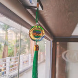 Crystal round Muslim prayer massage Allah Mohammed charm, multicolor tassel heart shape for car hanging or interior wall showpiece. Good luck gifting idea. Made in India, 60mm height and 55mm width charm, 350mm long chain