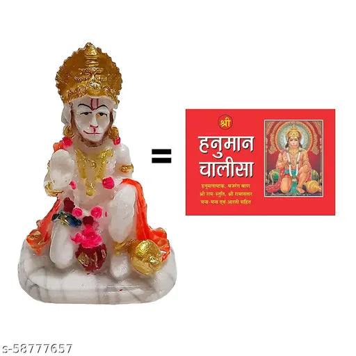 Handcrafted Marble Hanuman Ji Statue, 10cm x 10cm x 10cm, Hindu art for home temple, office, or divine places (India)
