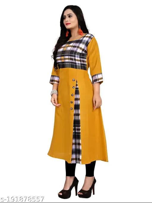 Cotton Abhisarika alluring kurti with three-quarter sleeves and printed combo, showcasing traditional Indian design for S, M, and L sizes