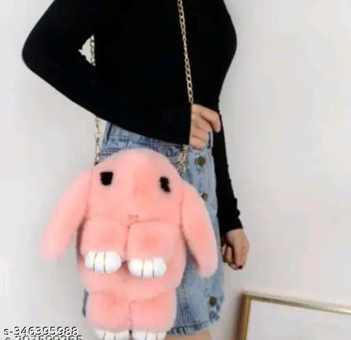 Pink fluffy fabric bag, free size, self-designed. Ideal for kids' school essentials or travel accessories