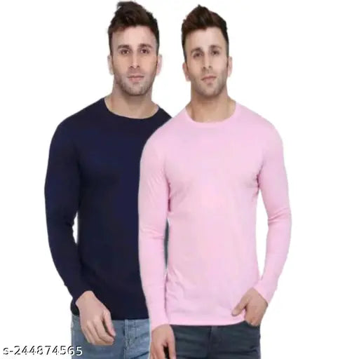 Solid nylon cotton blend men's t-shirt (pack of 2), long sleeves, casual wear