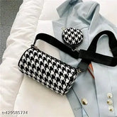 Black & White Checkered PU Slings Bag Set of 2, free size, printed net pattern, India-origin accessory
