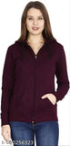 Maroon fleece full sleeve jacket, trendy women's regular wear in solid design