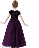Purple sequin net gown dress for girls (3-16 yrs), embroidered, soft velvet lining. Dry clean only, India origin