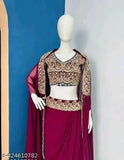 Silk & chiffon, designer western pattern embroidered blouse with full stitch strug and plazzo details, India