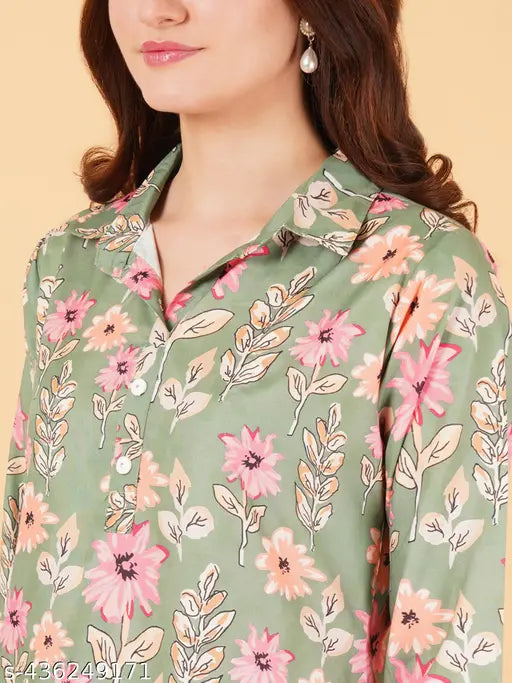 Green Rayon Digital Printed Women's Co-ord Set, three-quarter sleeves palazzos for versatile, comfortable style