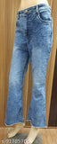 Acid wash blue denim bell bottom jeans, trendy, lightweight, comfortable, fashion-forward, elegant vibe, Indian origin
