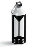 Aluminum HD Printed Leakproof Sipper Bottle 600ml, black, for kids/adults. Portable water bottle with trendy design, ideal for gym, school, office, and gifts. BTS White logo sipper bottle, pack of 2