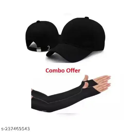 Stylish cotton baseball cap and slim gloves set for all, solid pattern in onesize, Made-in-India