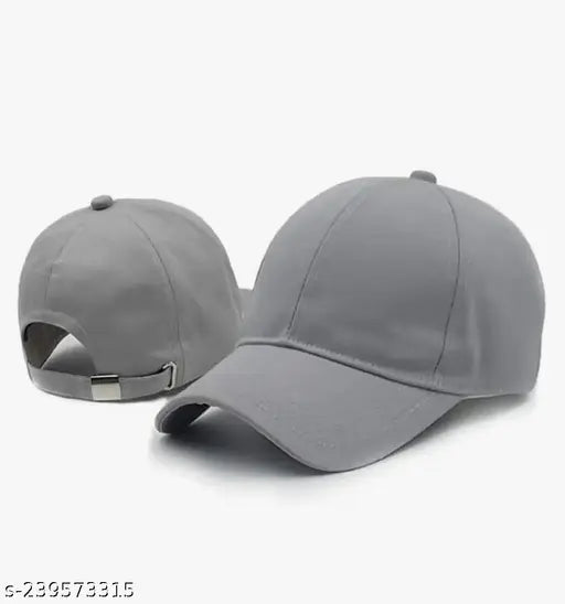 Grey cotton baseball cap for men and women, trendy solid design with adjustable buckle strap closure