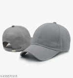 Grey cotton baseball cap for men and women, trendy solid design with adjustable buckle strap closure
