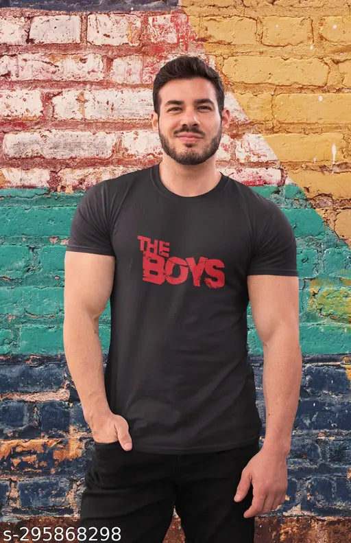 Stylish cotton T-shirt for men by THE BOYS, printed pattern on short sleeves, M - XXL sizes, made in India