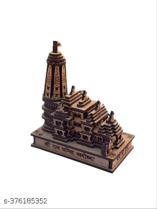 Wooden Shivling Kedarnath Temple and Ram Mandir combo set, intricately crafted Indian 3D model for car dashboard (5 cm L x 11 cm H x 10 cm B)